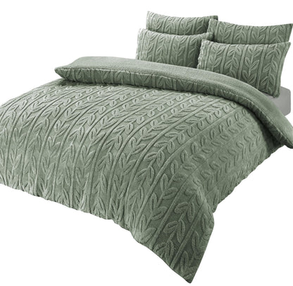 OLIVIA ROCCO Leaf Print Teddy Duvet Set With Reversible Sherpa Fleece Ultra Soft Winter – product image 2 of 7
