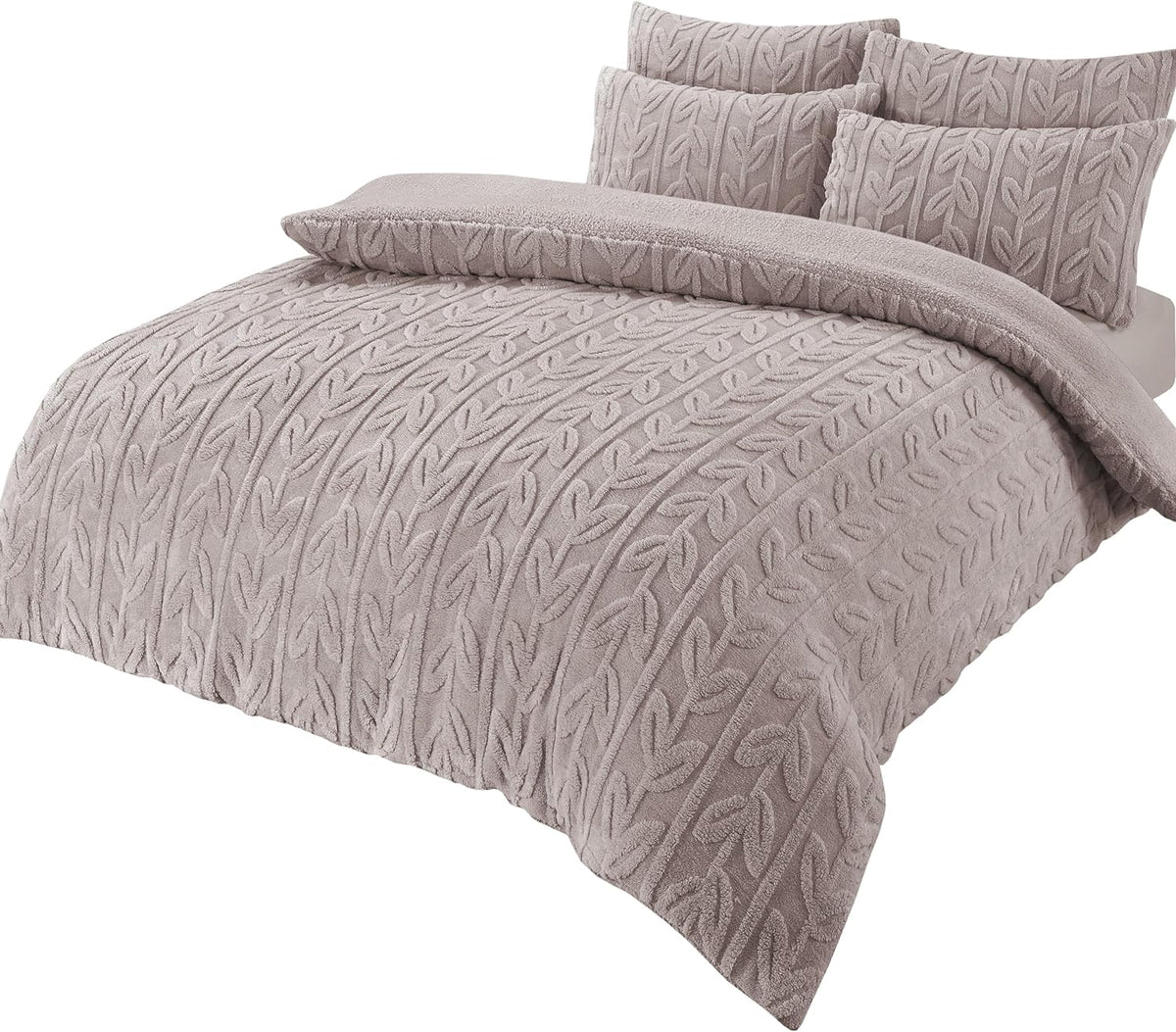 OLIVIA ROCCO Leaf Print Teddy Duvet Set With Reversible Sherpa Fleece Ultra Soft Winter – product image 1 of 7