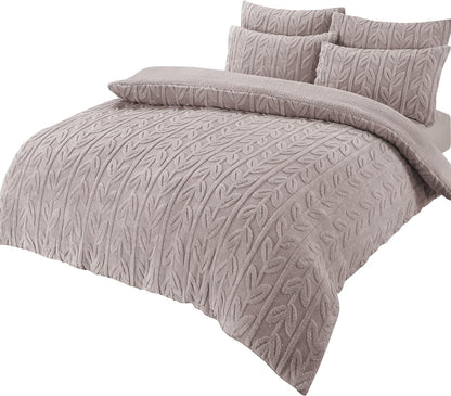 OLIVIA ROCCO Leaf Print Teddy Duvet Set With Reversible Sherpa Fleece Ultra Soft Winter – product image 1 of 7