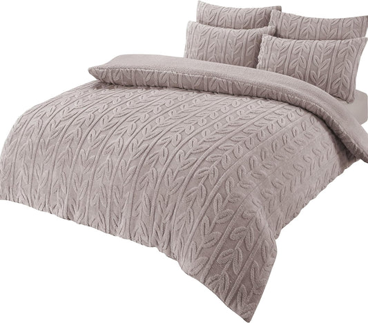 OLIVIA ROCCO Leaf Print Teddy Duvet Set With Reversible Sherpa Fleece Ultra Soft Winter – product image 1 of 7