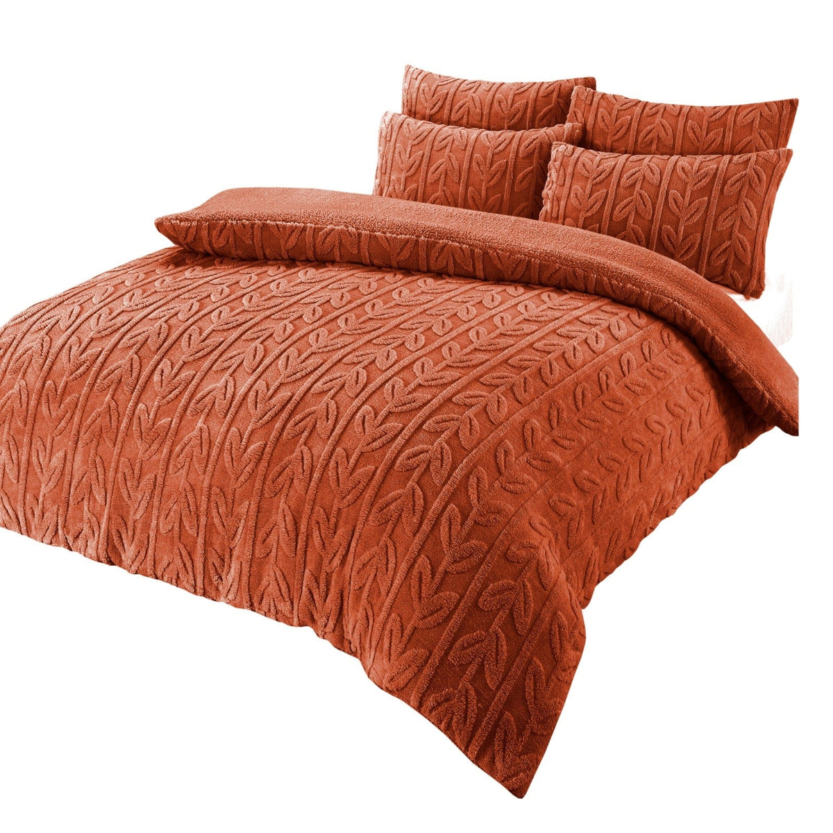 OLIVIA ROCCO Leaf Print Teddy Duvet Set With Reversible Sherpa Fleece Ultra Soft Winter – product image 4 of 7