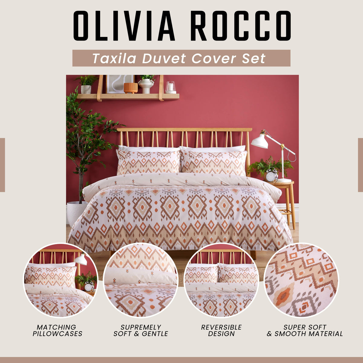 OLIVIA ROCCO Taxila Duvet Cover Set Easy Care Reversible Cotton Mix Super Soft for Everyday Luxury Hotel-Style – product image 2 of 10