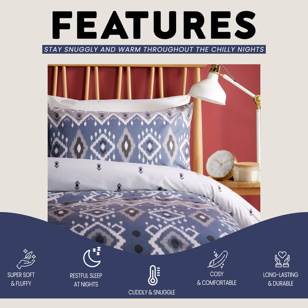 OLIVIA ROCCO Taxila Duvet Cover Set Easy Care Reversible Cotton Mix Super Soft for Everyday Luxury Hotel-Style – product image 9 of 10