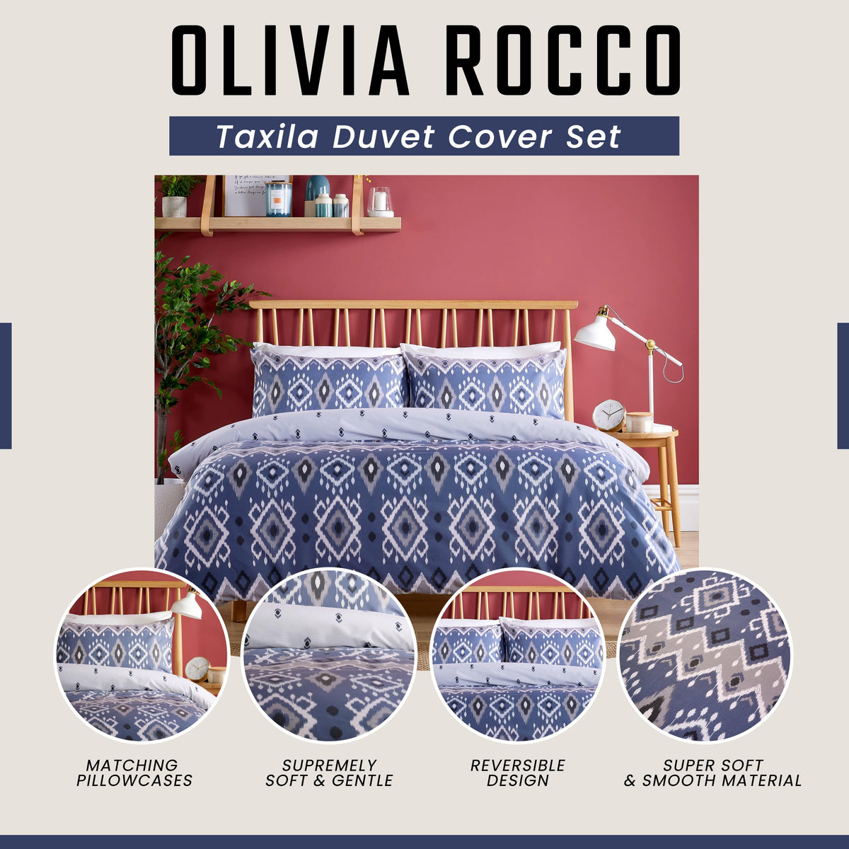OLIVIA ROCCO Taxila Duvet Cover Set Easy Care Reversible Cotton Mix Super Soft for Everyday Luxury Hotel-Style – product image 8 of 10