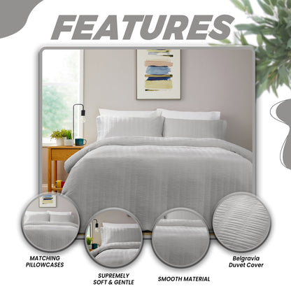 OLIVIA ROCCO Belgravia Grey Microfibre Duvet Cover Set With Pillowcases Soft Easy Care – product image 4 of 7