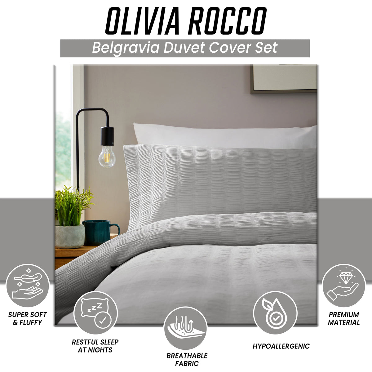 OLIVIA ROCCO Belgravia Grey Microfibre Duvet Cover Set With Pillowcases Soft Easy Care – product image 5 of 7