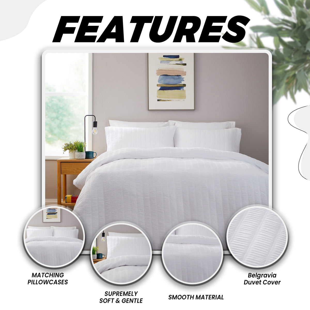 OLIVIA ROCCO Belgravia White Microfibre Duvet Cover Set With Pillowcases Soft Easy Care – product image 4 of 7