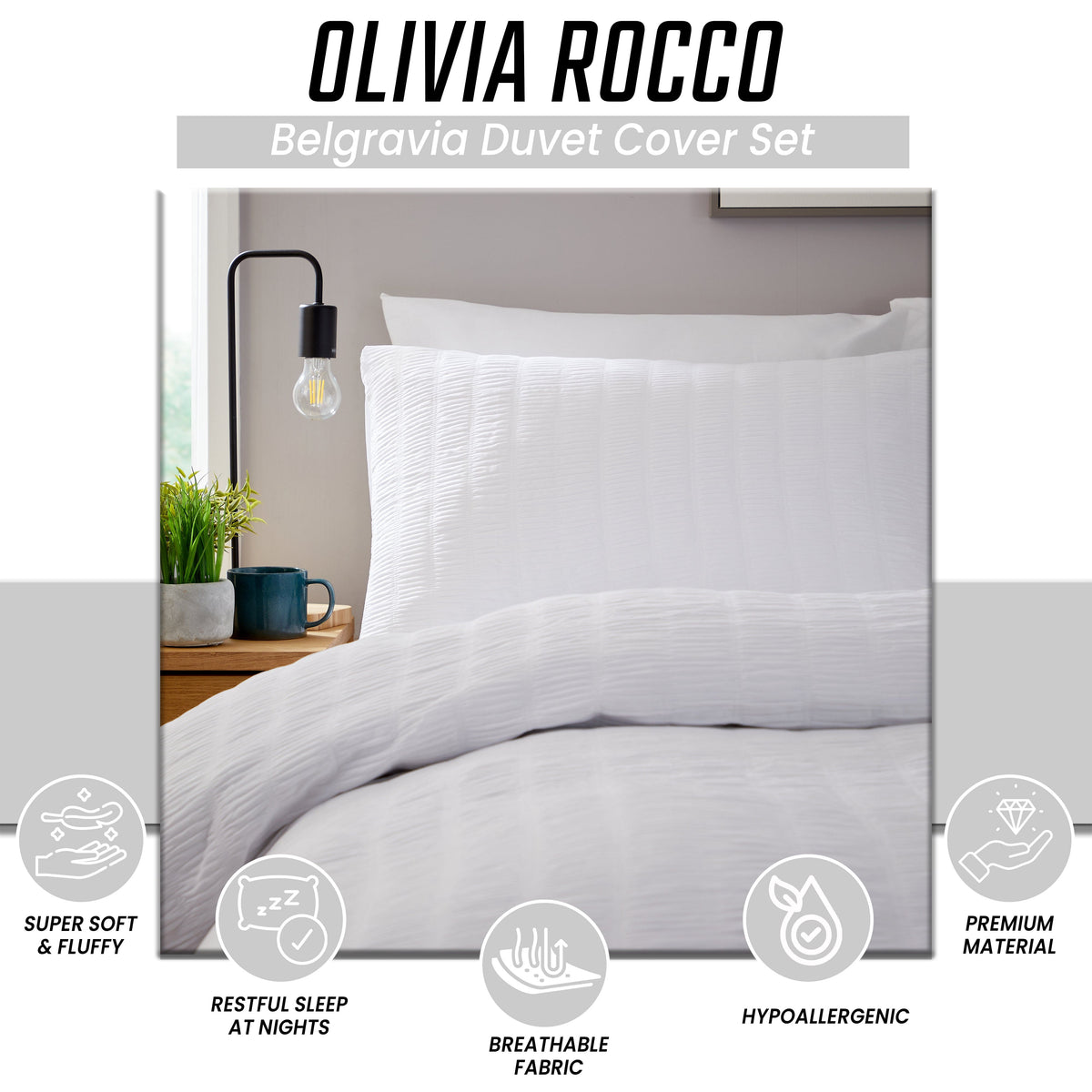 OLIVIA ROCCO Belgravia White Microfibre Duvet Cover Set With Pillowcases Soft Easy Care – product image 5 of 7