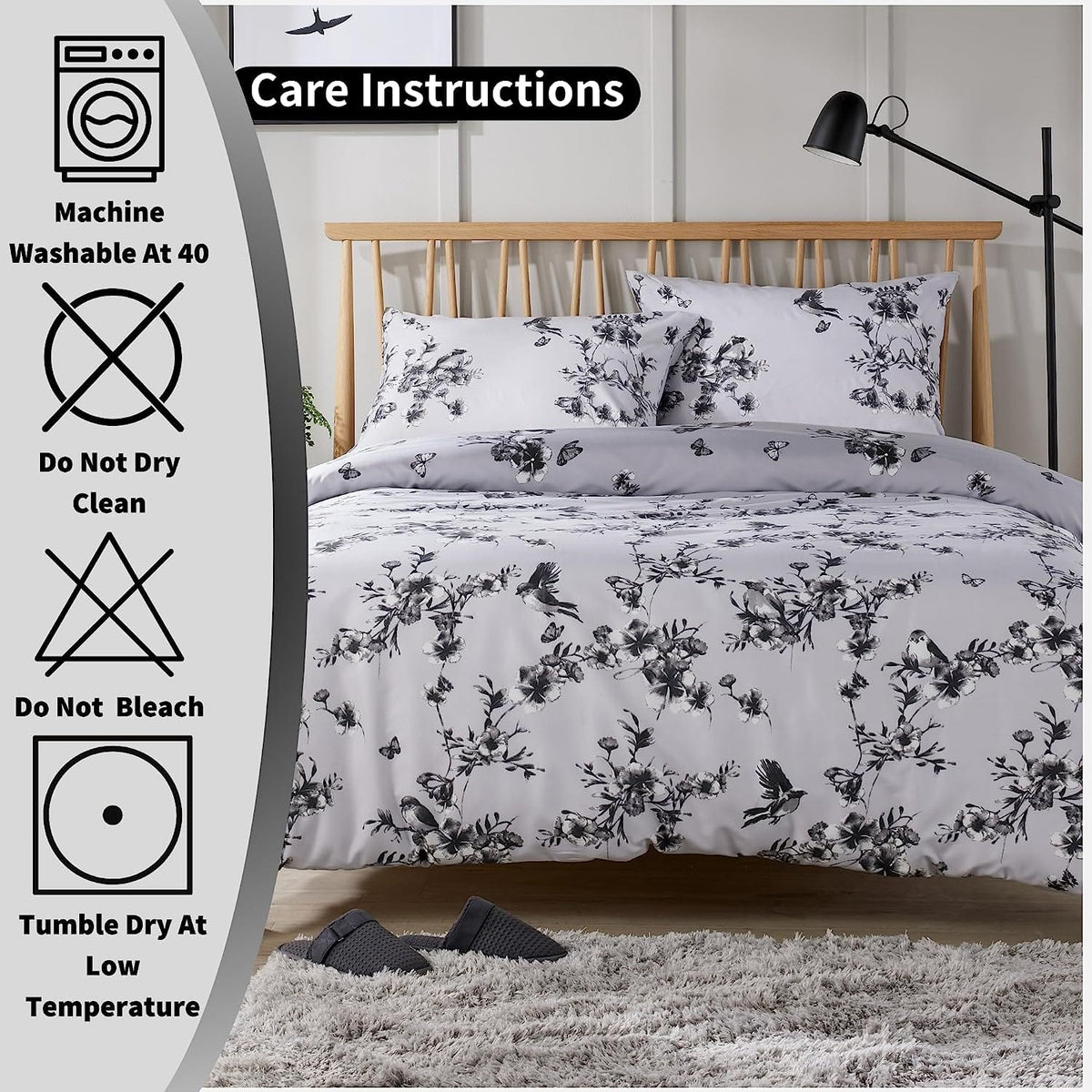 OLIVIA ROCCO Blossom Grey Printed Reversible Quilted Duvet Cover Set Easy Care Hotel-Quality Easy-Care Bedroom – product image 6 of 7