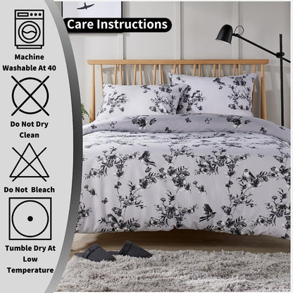 OLIVIA ROCCO Blossom Grey Printed Reversible Quilted Duvet Cover Set Easy Care Hotel-Quality Easy-Care Bedroom – product image 6 of 7