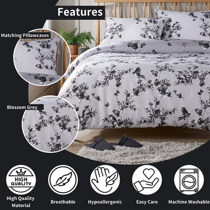 OLIVIA ROCCO Blossom Grey Printed Reversible Quilted Duvet Cover Set Easy Care Hotel-Quality Easy-Care Bedroom – product image 5 of 7