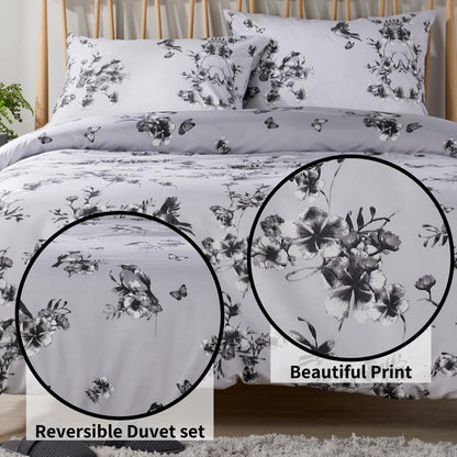 OLIVIA ROCCO Blossom Grey Printed Reversible Quilted Duvet Cover Set Easy Care Hotel-Quality Easy-Care Bedroom – product image 4 of 7