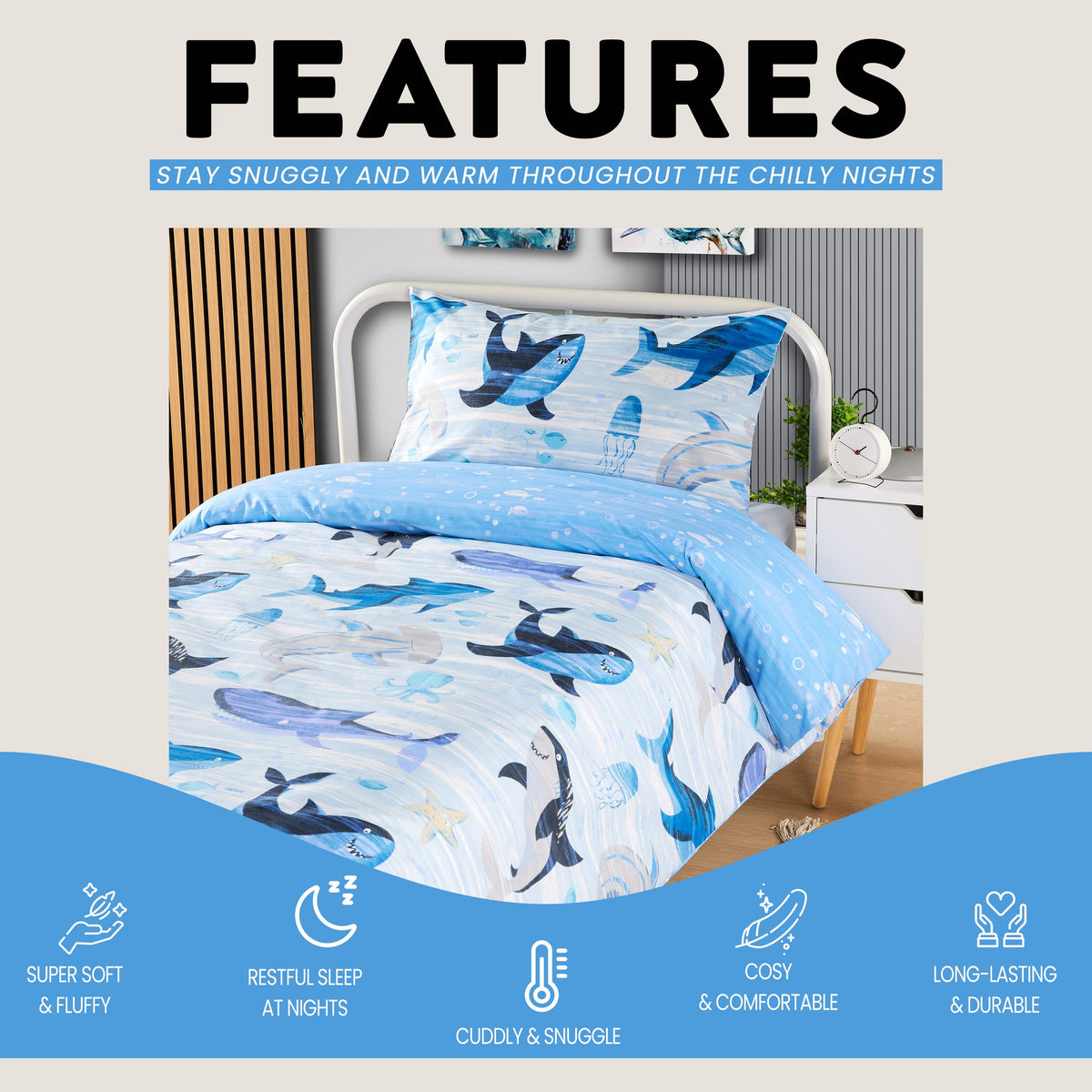 OLIVIA ROCCO Duvet Cover Set For Kids For Boys And Girls Sharks And Whales Reversible – product image 7 of 9