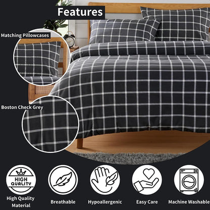 OLIVIA ROCCO Grey Check Reversible Duvet Cover Set Breathable Microfibre Easy Care – product image 5 of 7