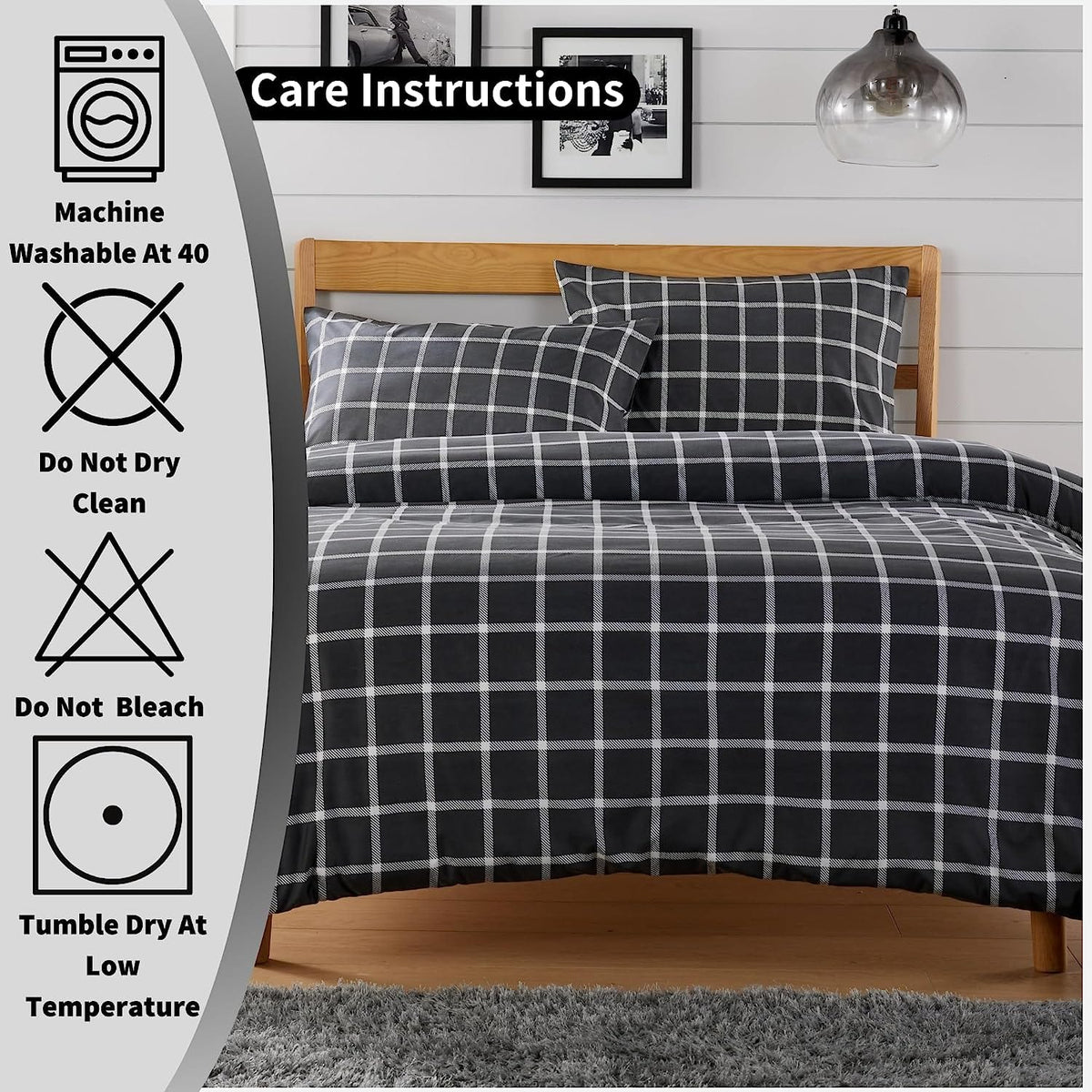 OLIVIA ROCCO Grey Check Reversible Duvet Cover Set Breathable Microfibre Easy Care – product image 6 of 7