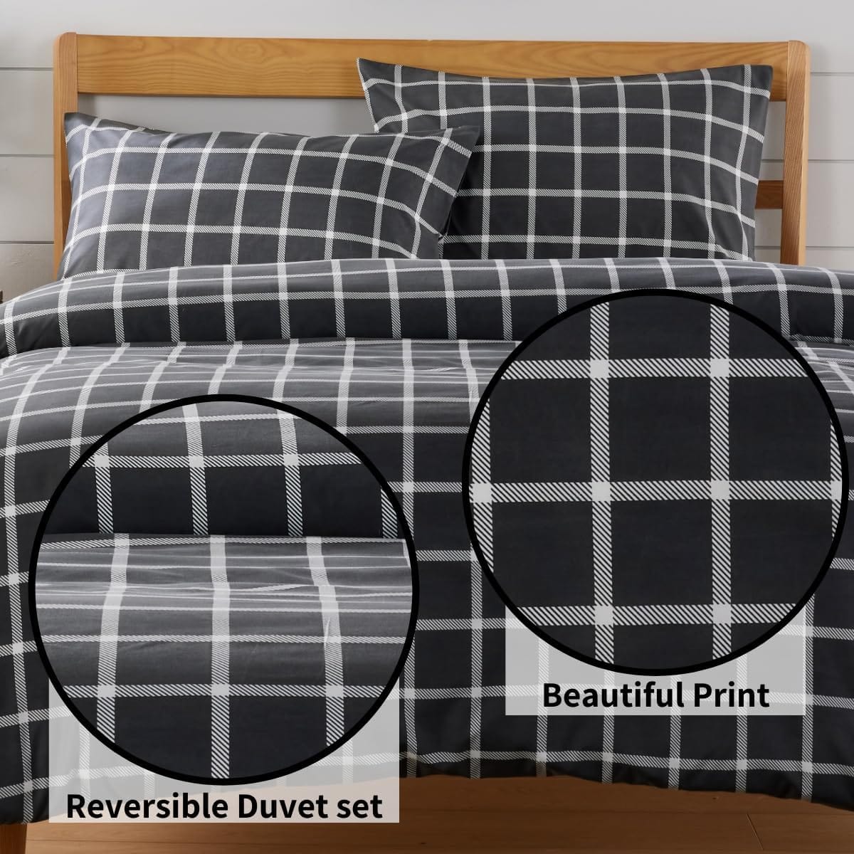 OLIVIA ROCCO Grey Check Reversible Duvet Cover Set Breathable Microfibre Easy Care – product image 4 of 7