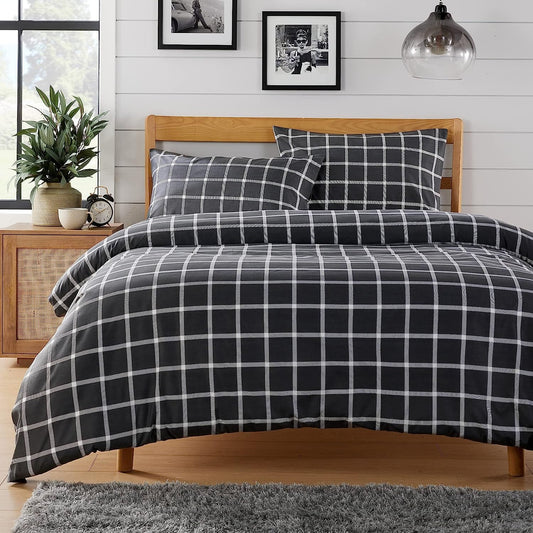 OLIVIA ROCCO Grey Check Reversible Duvet Cover Set Breathable Microfibre Easy Care – product image 1 of 7