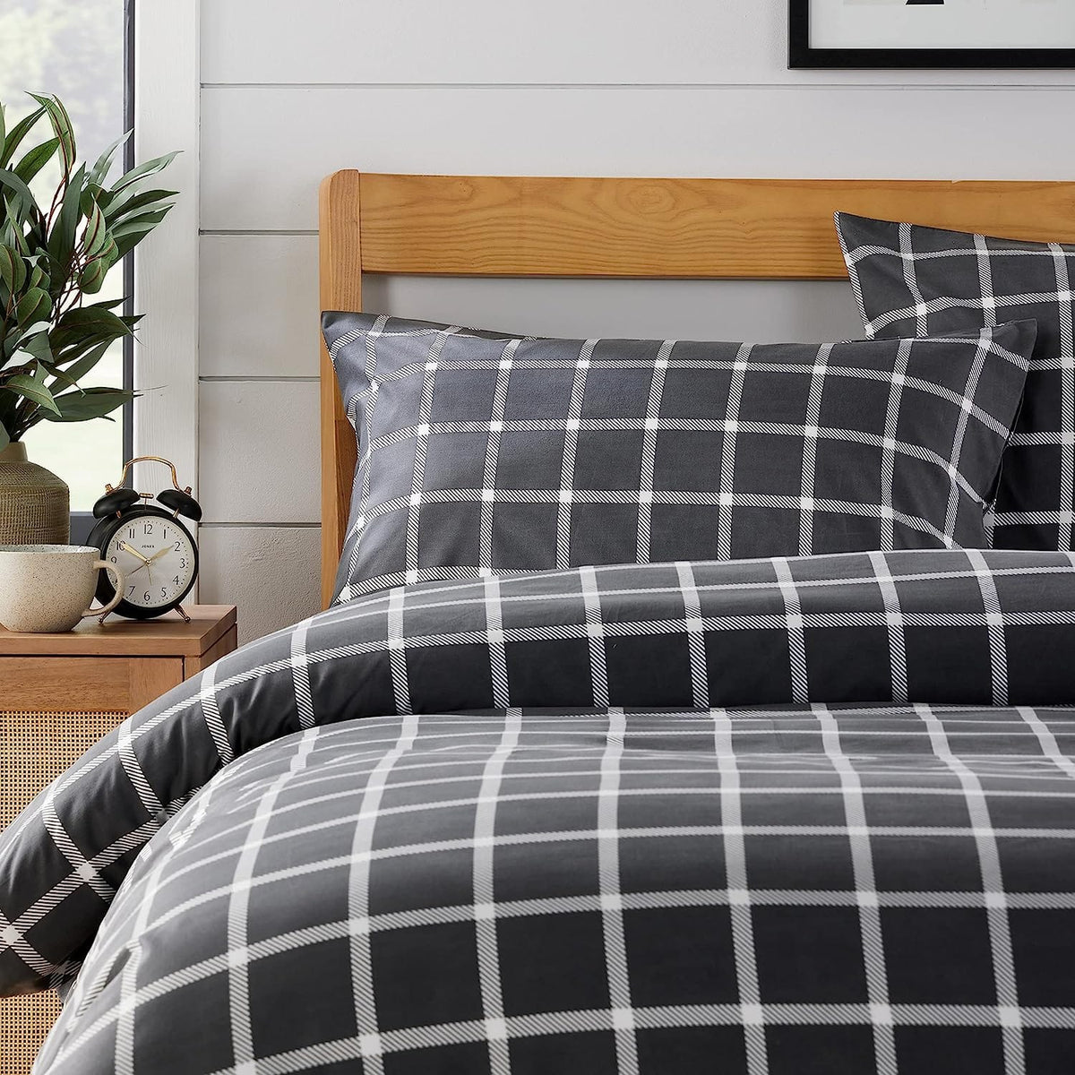 OLIVIA ROCCO Grey Check Reversible Duvet Cover Set Breathable Microfibre Easy Care – product image 2 of 7