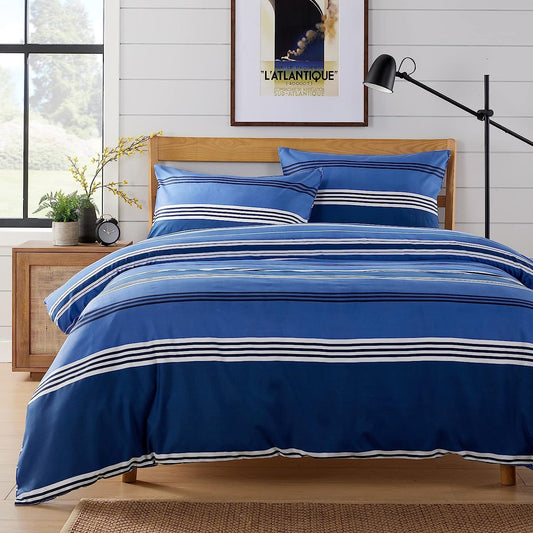 OLIVIA ROCCO Harlow Stripes Blue Duvet Cover Set With Pillowcases Breathable Microfibre for Easy-Care Everyday Luxury – product image 1 of 6