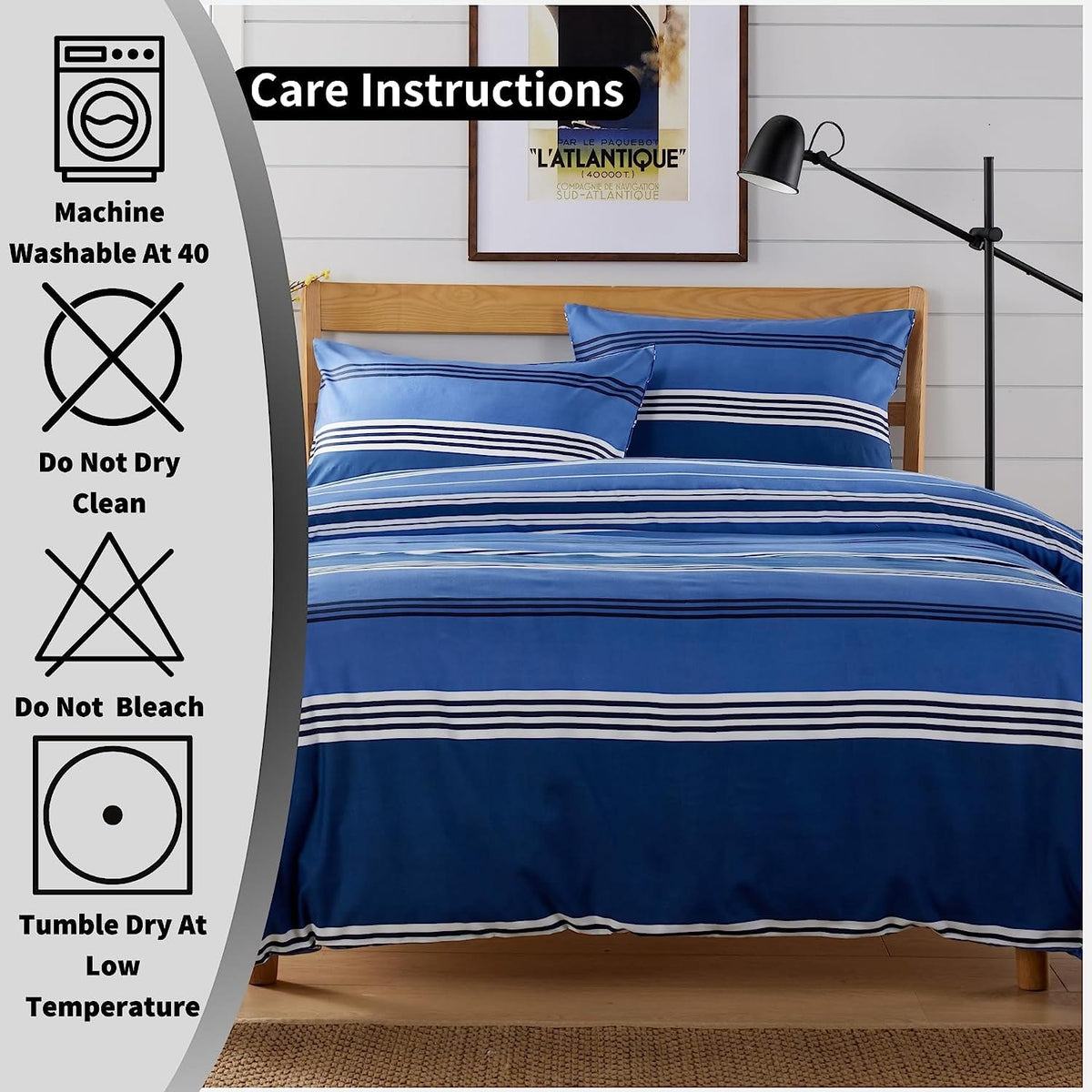 OLIVIA ROCCO Harlow Stripes Blue Duvet Cover Set With Pillowcases Breathable Microfibre for Easy-Care Everyday Luxury – product image 6 of 6