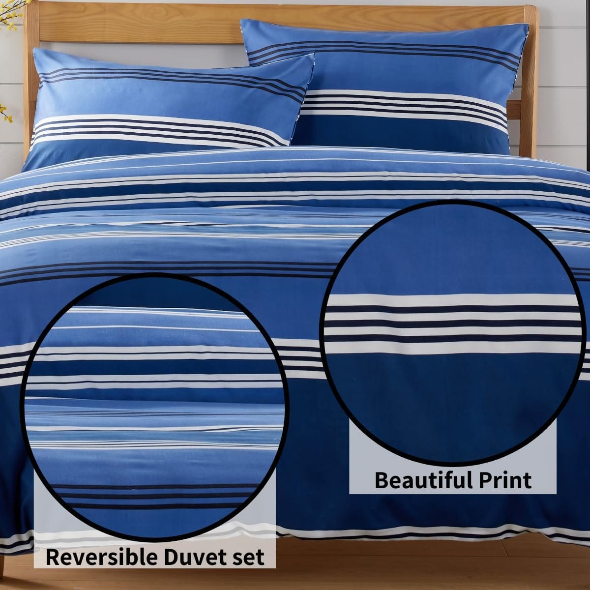 OLIVIA ROCCO Harlow Stripes Blue Duvet Cover Set With Pillowcases Breathable Microfibre for Easy-Care Everyday Luxury – product image 5 of 6