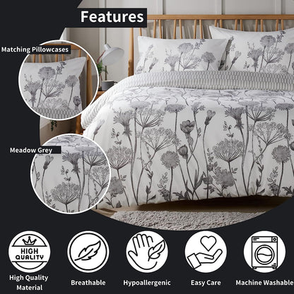 OLIVIA ROCCO Meadow Grey Reversible Duvet Cover Set With Pillowcases Breathable Microfibre for Everyday Luxury Hotel-Style – product image 4 of 7