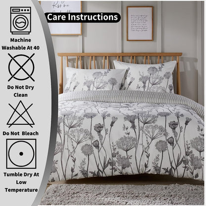 OLIVIA ROCCO Meadow Grey Reversible Duvet Cover Set With Pillowcases Breathable Microfibre for Everyday Luxury Hotel-Style – product image 6 of 7