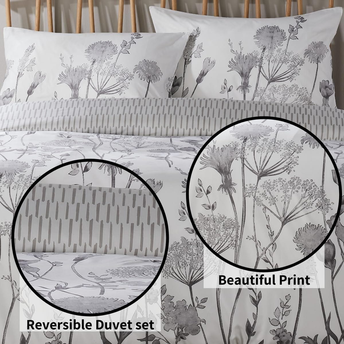 OLIVIA ROCCO Meadow Grey Reversible Duvet Cover Set With Pillowcases Breathable Microfibre for Everyday Luxury Hotel-Style – product image 5 of 7