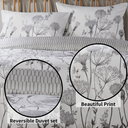 OLIVIA ROCCO Meadow Grey Reversible Duvet Cover Set With Pillowcases Breathable Microfibre for Everyday Luxury Hotel-Style – product image 5 of 7