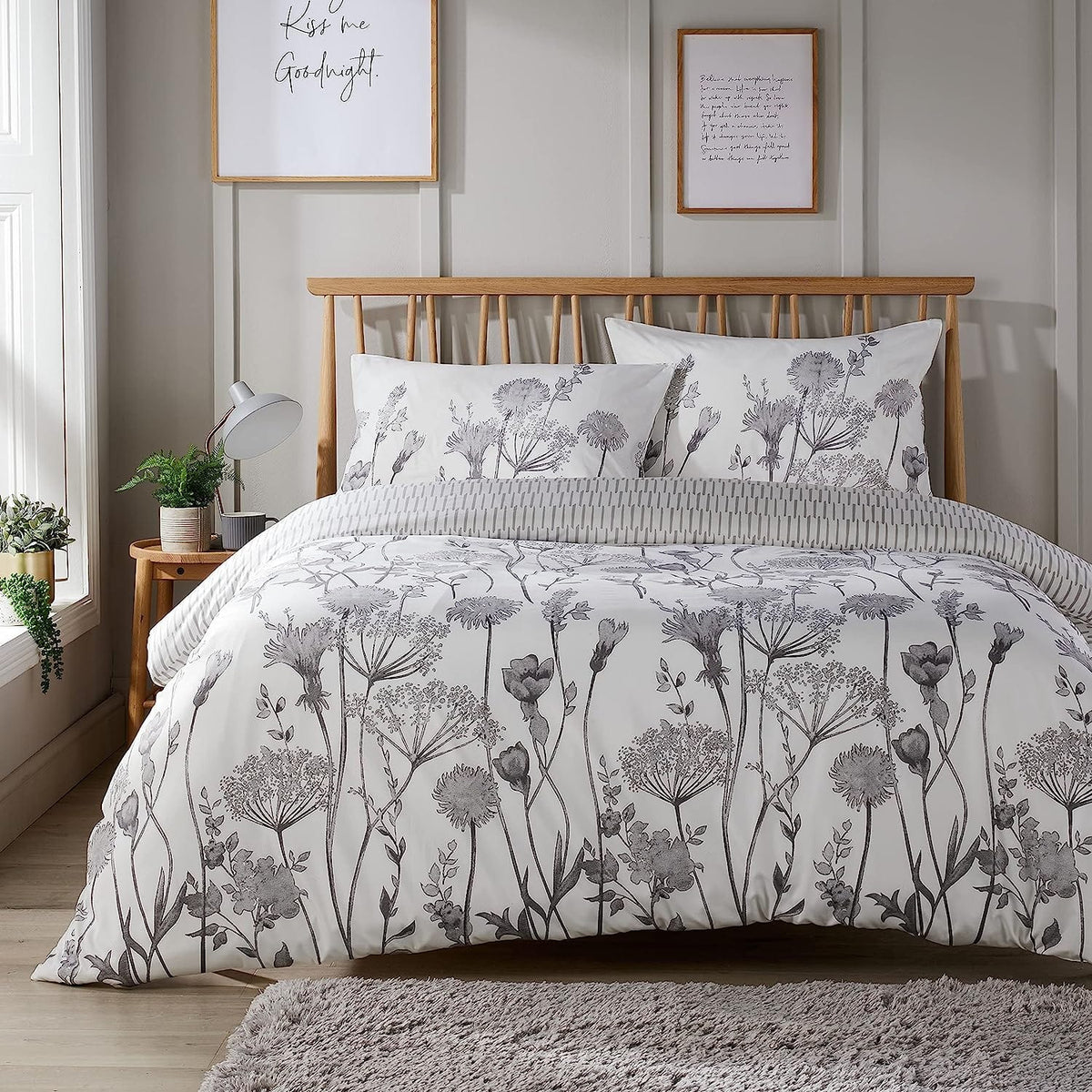 OLIVIA ROCCO Meadow Grey Reversible Duvet Cover Set With Pillowcases Breathable Microfibre for Everyday Luxury Hotel-Style – product image 1 of 7