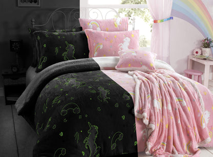 OLIVIA ROCCO Rainbow Unicorn Glow In The Dark Teddy Fleece Duvet Set For Kids Super Soft – product image 1 of 10