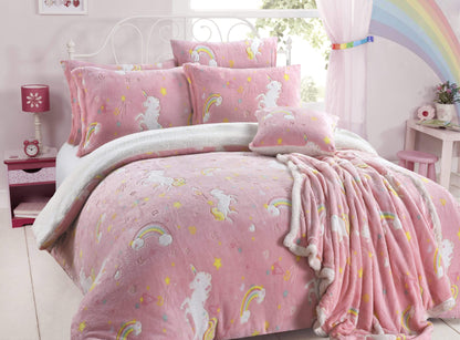 OLIVIA ROCCO Rainbow Unicorn Glow In The Dark Teddy Fleece Duvet Set For Kids Super Soft – product image 2 of 10