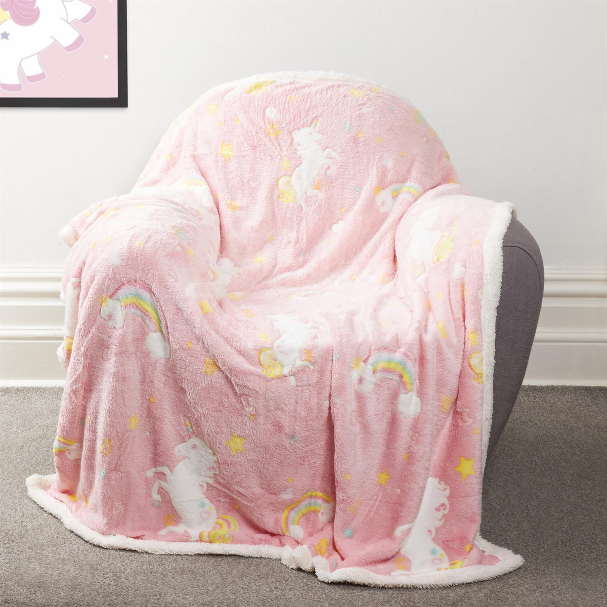 OLIVIA ROCCO Rainbow Unicorn Glow In The Dark Teddy Fleece Duvet Set For Kids Super Soft – product image 5 of 10