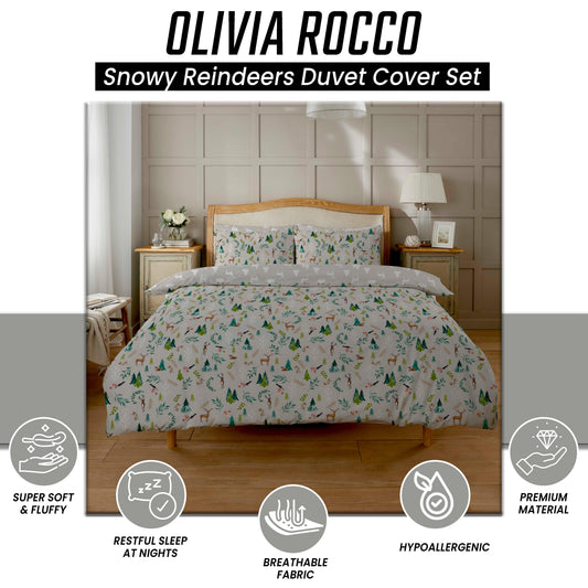 OLIVIA ROCCO Snowy Reindeers Reversible Duvet Cover Set With Pillowcases Polycotton – product image 2 of 5