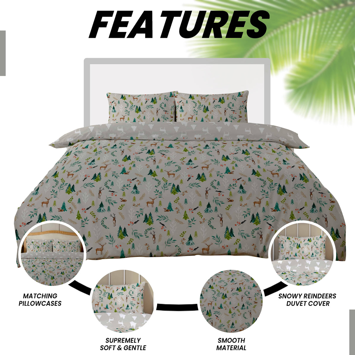OLIVIA ROCCO Snowy Reindeers Reversible Duvet Cover Set With Pillowcases Polycotton – product image 3 of 5