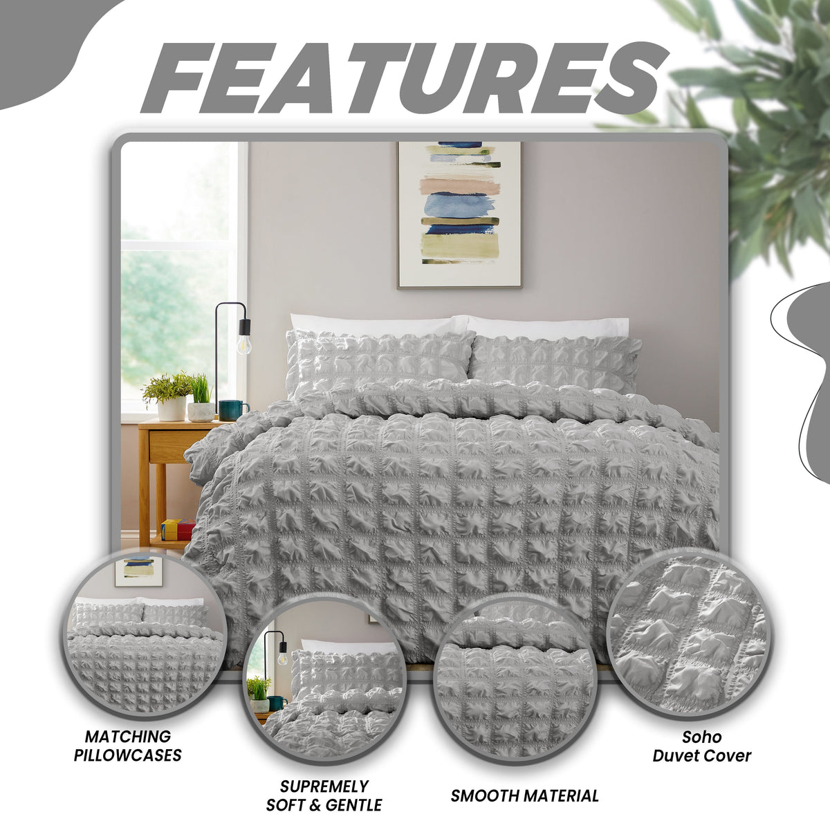 OLIVIA ROCCO Soho Grey Microfibre Duvet Cover Set With Pillowcases Quilted Super Soft – product image 4 of 7