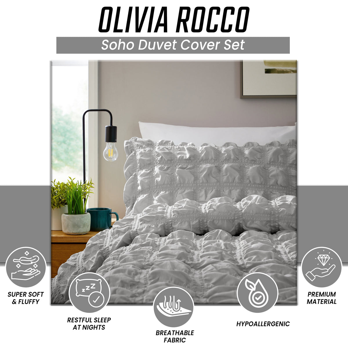 OLIVIA ROCCO Soho Grey Microfibre Duvet Cover Set With Pillowcases Quilted Super Soft – product image 5 of 7