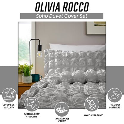 OLIVIA ROCCO Soho Grey Microfibre Duvet Cover Set With Pillowcases Quilted Super Soft – product image 5 of 7
