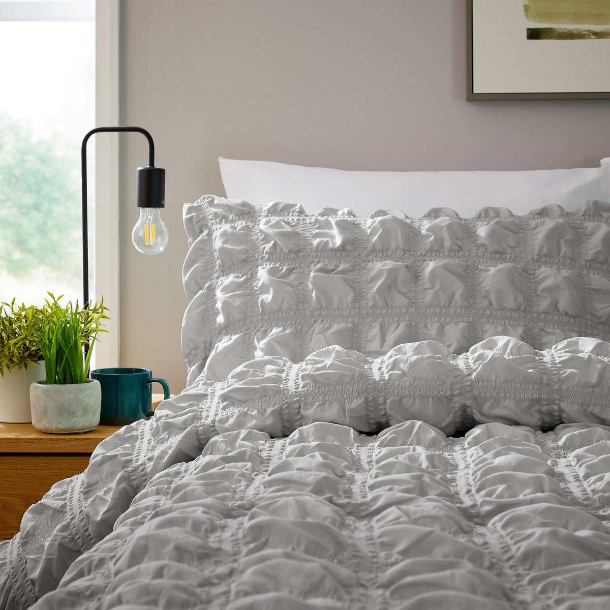 OLIVIA ROCCO Soho Grey Microfibre Duvet Cover Set With Pillowcases Quilted Super Soft – product image 2 of 7