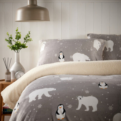 OLIVIA ROCCO Polar Bear And Penguin Teddy Fleece Duvet Set With Reversible Sherpa Fur – product image 2 of 3