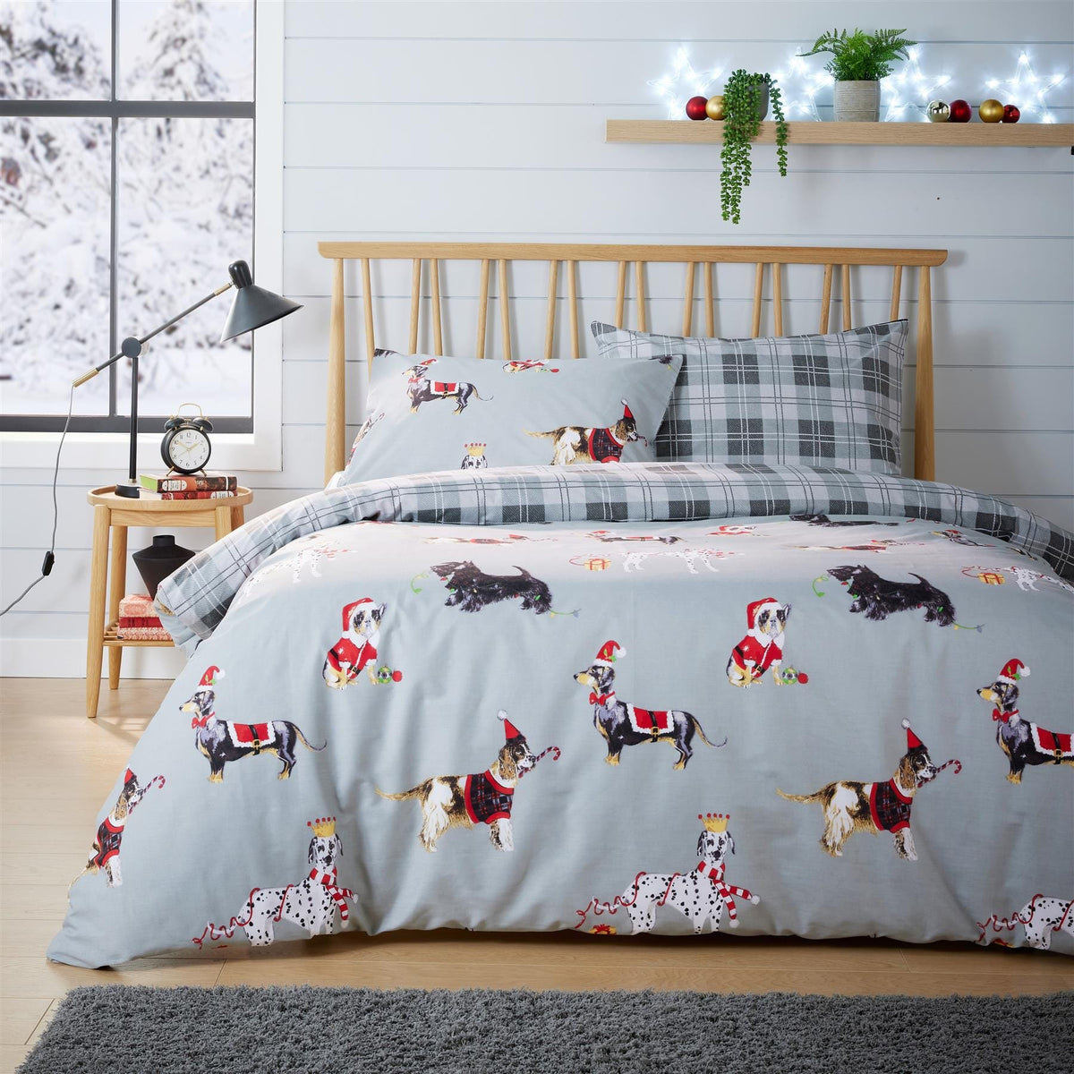 OLIVIA ROCCO Reversible Christmas Dogs Pattern Duvet Cover Set Cotton Rich OEKO TEX – product image 3 of 4