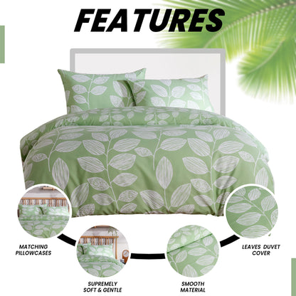 OLIVIA ROCCO Leaf Print Reversible Cotton Rich Duvet Cover Set With Pillowcases Black Bedroom Refresh Easy-Care Comfort – product image 5 of 7