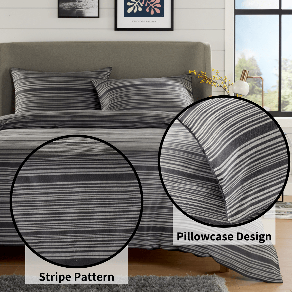 OLIVIA ROCCO Stripe Jacquard Reversible Cotton Blend Duvet Cover Set With Pillowcases – product image 3 of 4