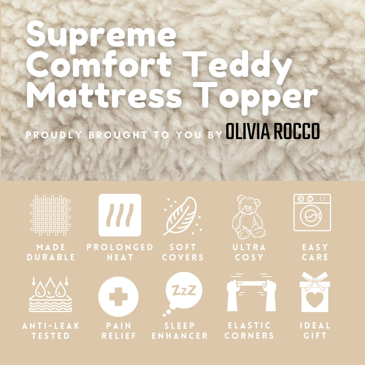 OLIVIA ROCCO Mattress Topper Supreme Comfort Extra Deep Dual Sided Fluffy Teddy OEKO-TEX – product image 3 of 4
