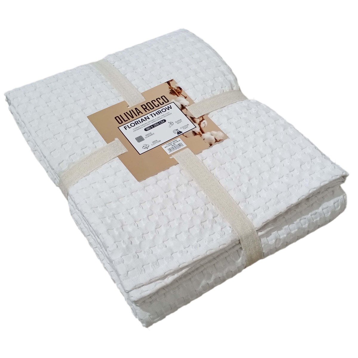 OLIVIA ROCCO Florian Checked Throw Blanket White 100% Cotton Bedspread For Sofa And Bed – product image 5 of 6