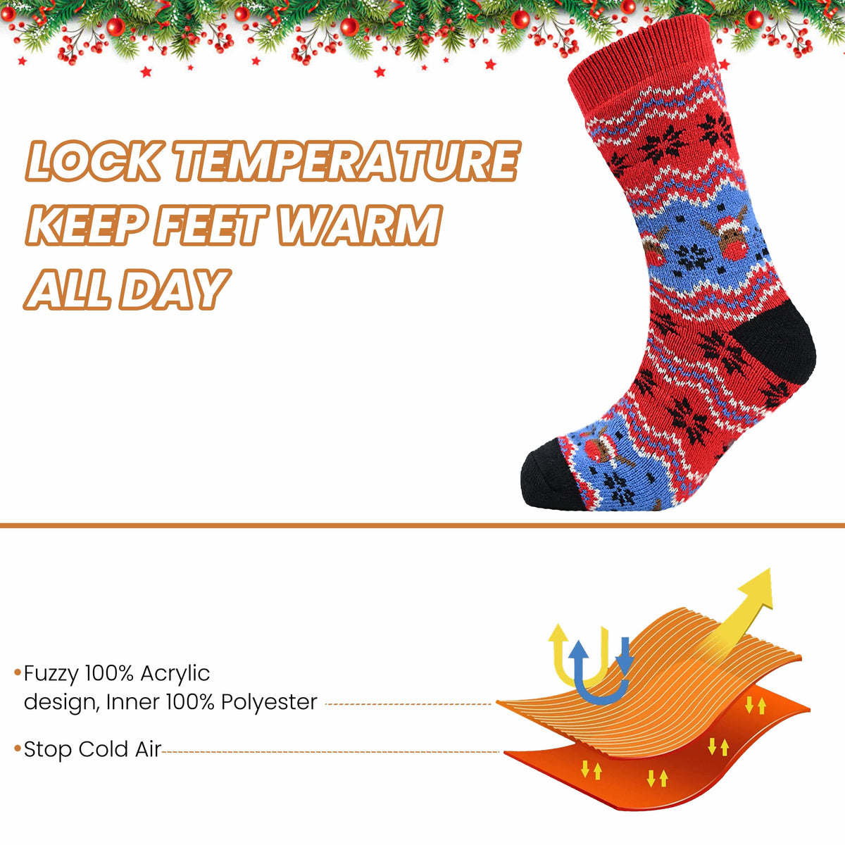 Sock Stack Pack Of 2 Men's Festive Chunky Knit Slipper Socks With Grips Non Slip Sole – product image 5 of 5