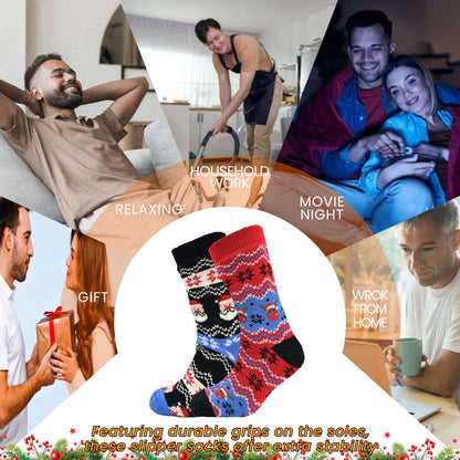 Sock Stack Pack Of 2 Men's Festive Chunky Knit Slipper Socks With Grips Non Slip Sole – product image 4 of 5