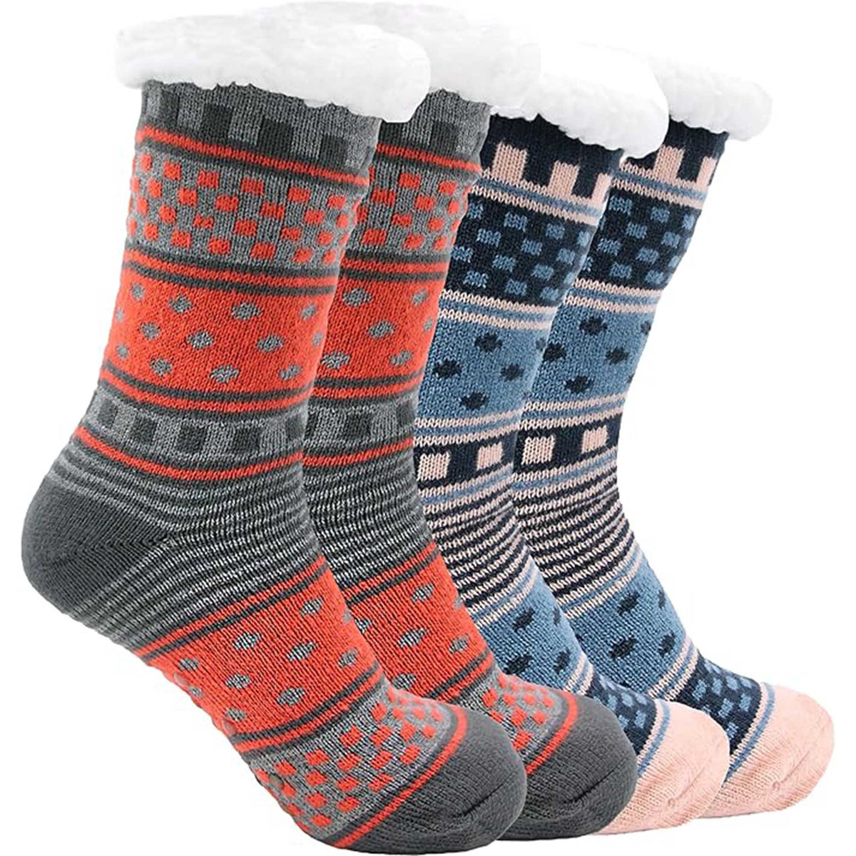 Sock Stack Women's Fur Lined Chunky Slipper Socks Pack Of 2 Non Slip Knitted Lounge Socks – product image 1 of 6
