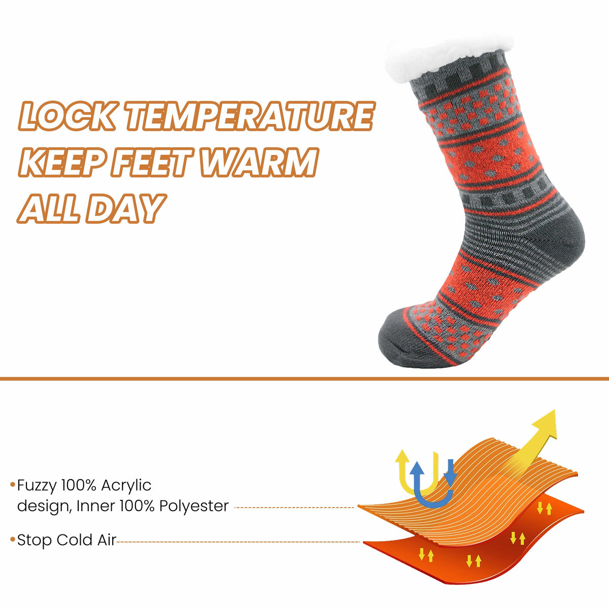 Sock Stack Women's Fur Lined Chunky Slipper Socks Pack Of 2 Non Slip Knitted Lounge Socks – product image 5 of 6