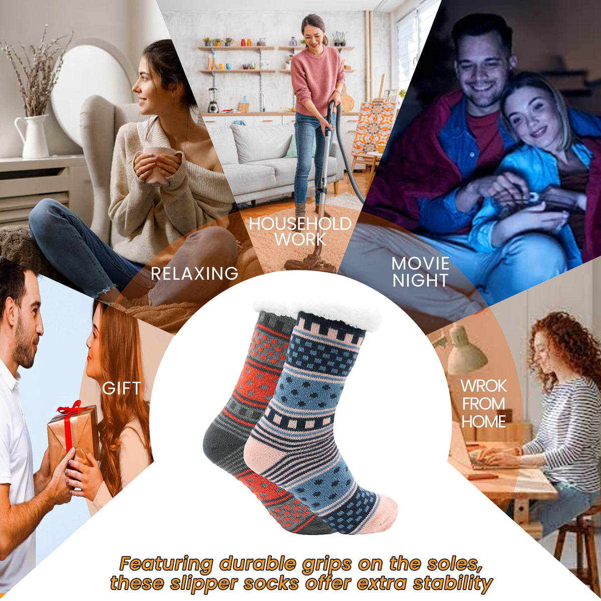 Sock Stack Women's Fur Lined Chunky Slipper Socks Pack Of 2 Non Slip Knitted Lounge Socks – product image 4 of 6